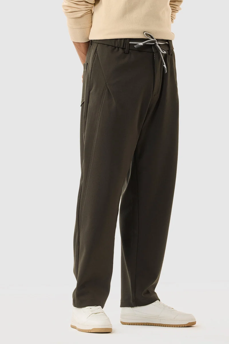 Snitch Olive Olive Regular Fit Trousers for Men | Best Price UAE